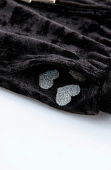 Velvet Yoga Pant with Embroidered Hearts, Black