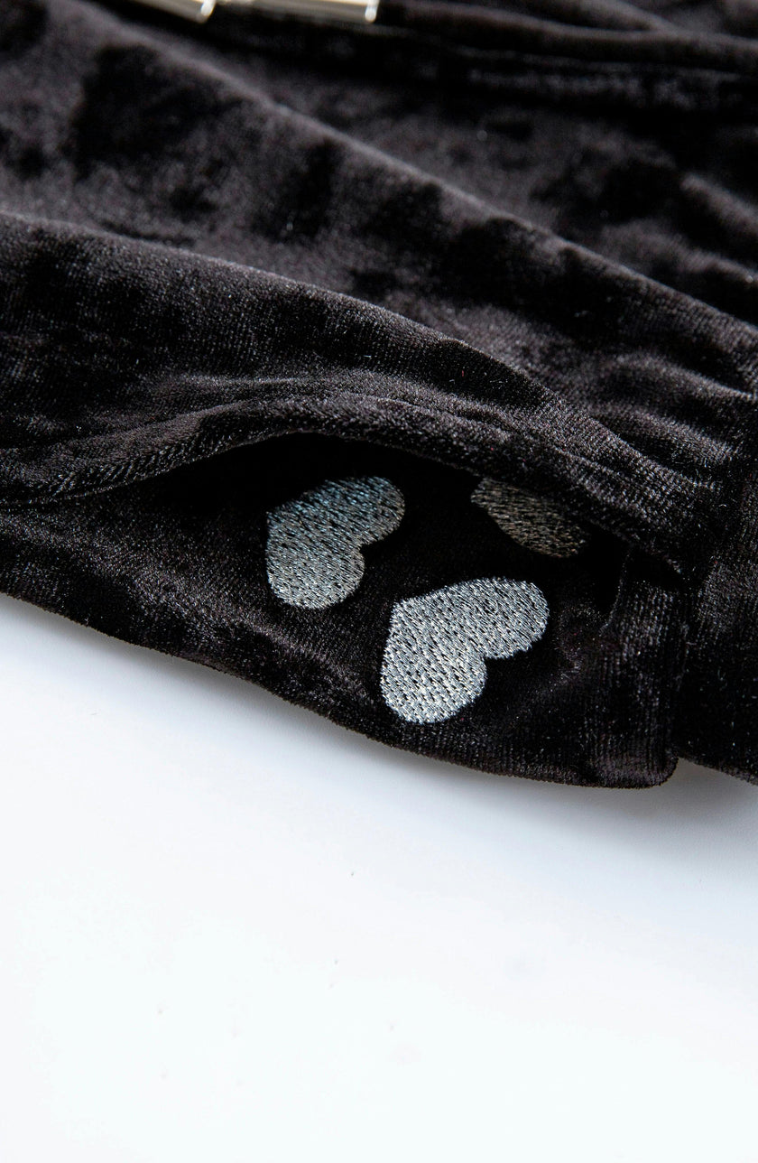Velvet Yoga Pant with Embroidered Hearts, Black