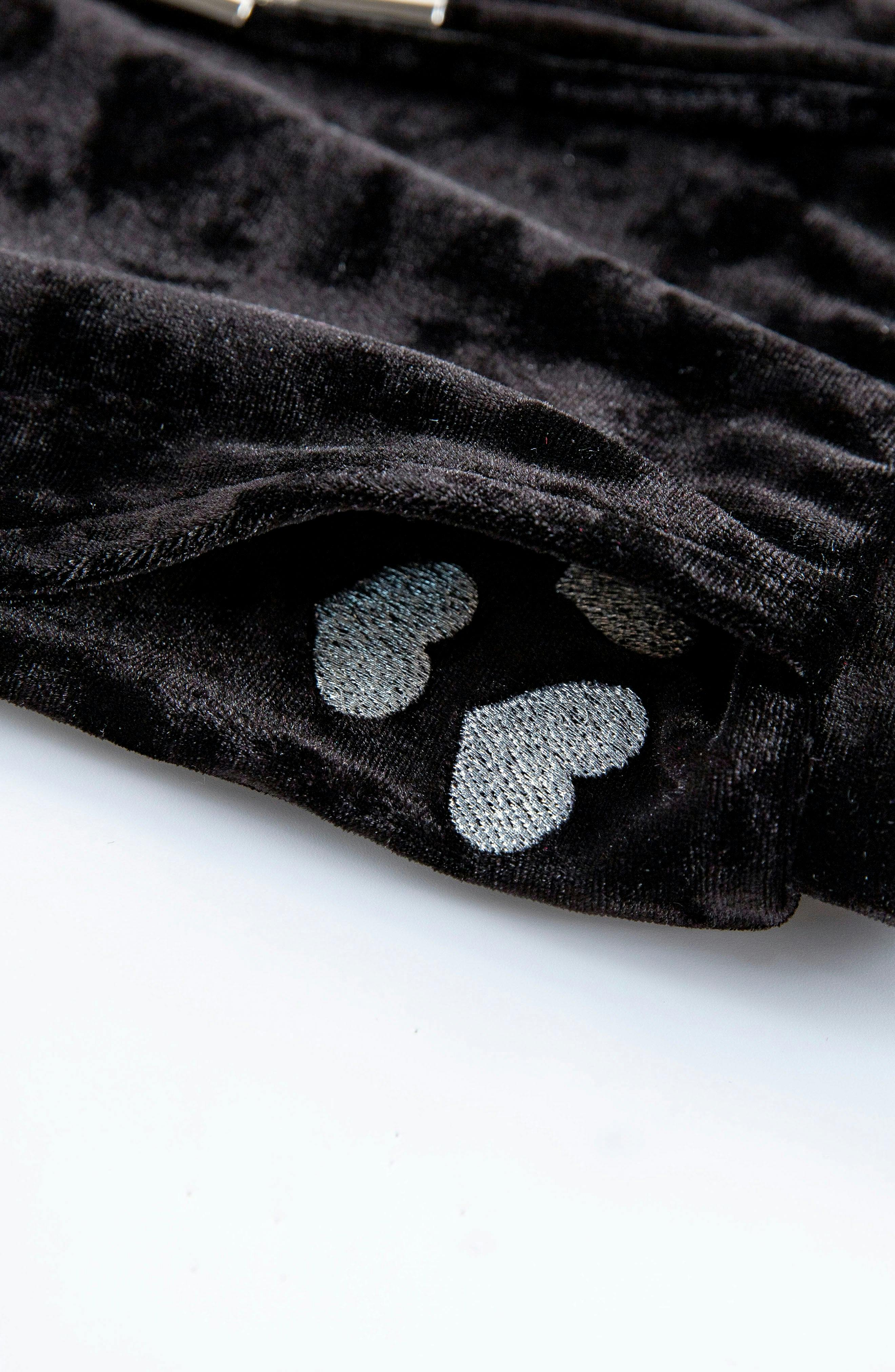 Velvet Yoga Pant with Embroidered Hearts, Black