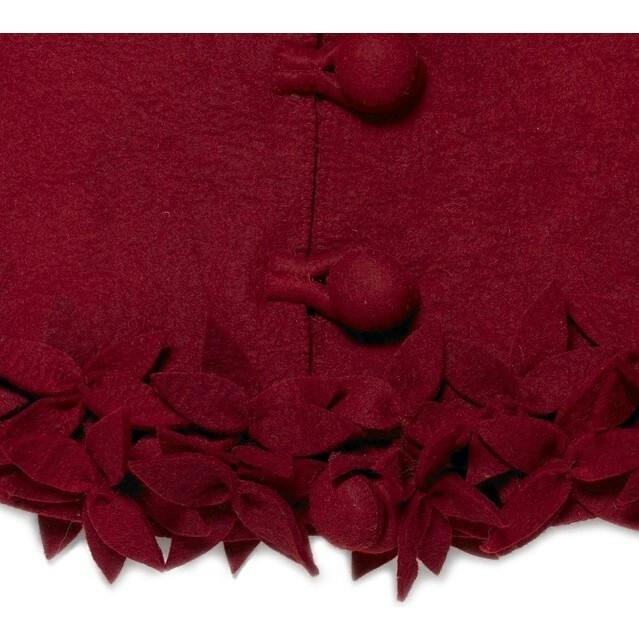 Hand Felted Wool Overlapping Flowers Border Maroon Christmas Tree Skirt 64