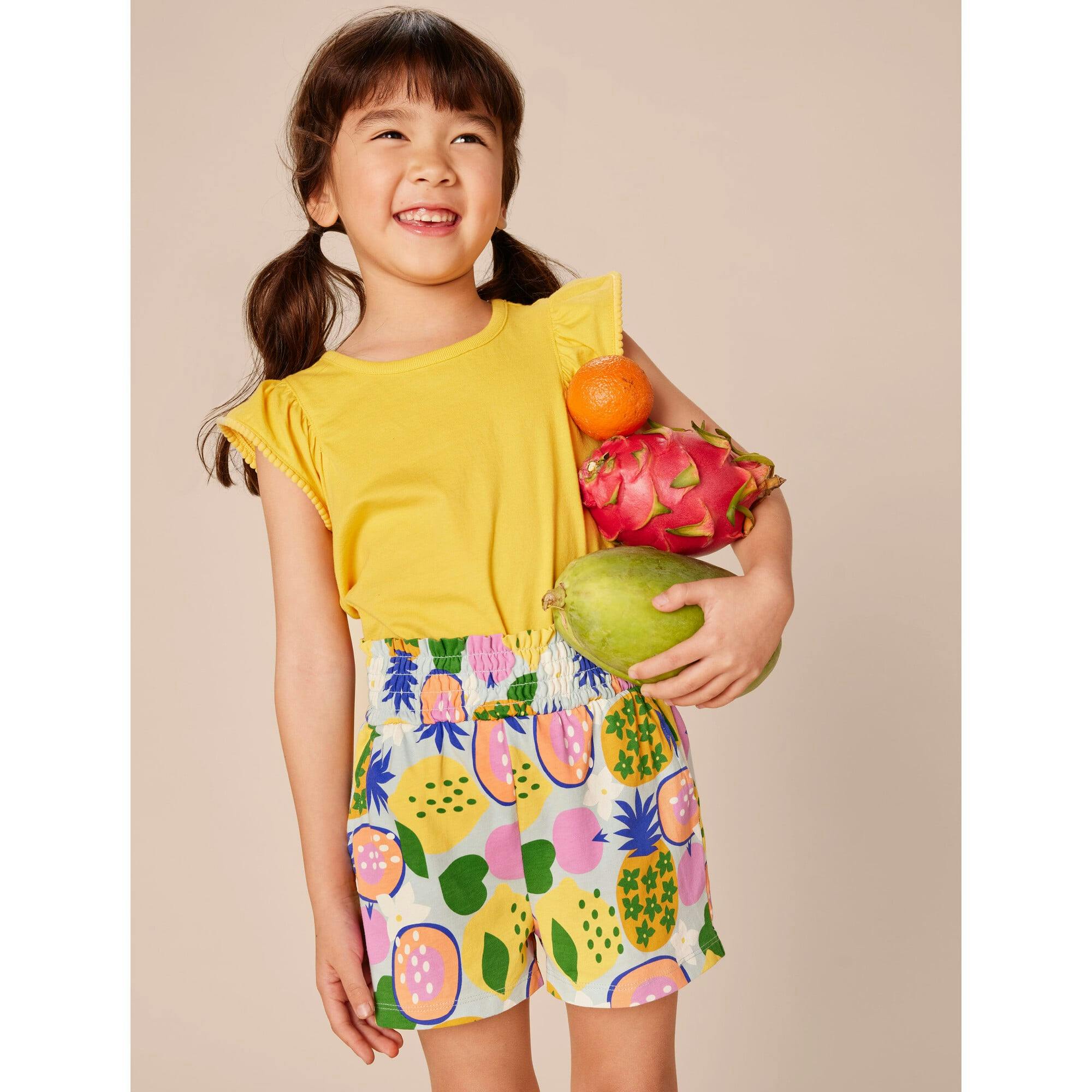 Paperbag Smocked High-Waist Mid-Thigh Shorts, Multi