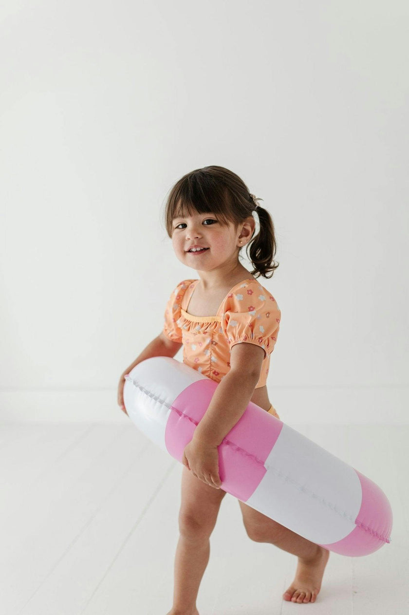 Girls Puff Sleeve Two-Piece Swimsuit in Desert Mist Blooms