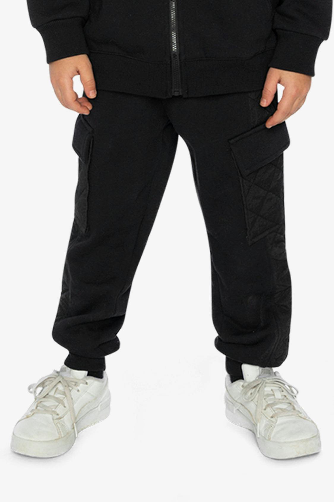 Fleece Bi-Material Sweatpants With Pockets Black