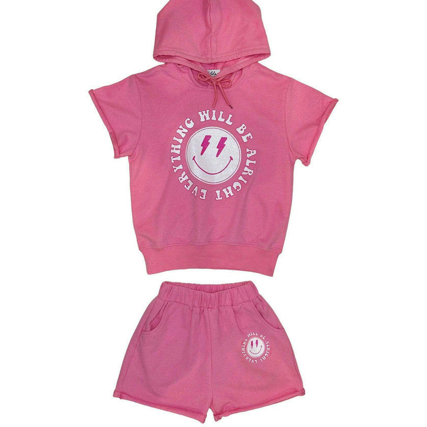 Everything Will Be Alright Print 2-Piece Hooded Tee & Short Set