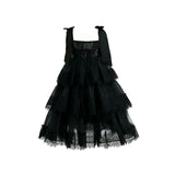Black Ruffle Sleeveless Bow Dress