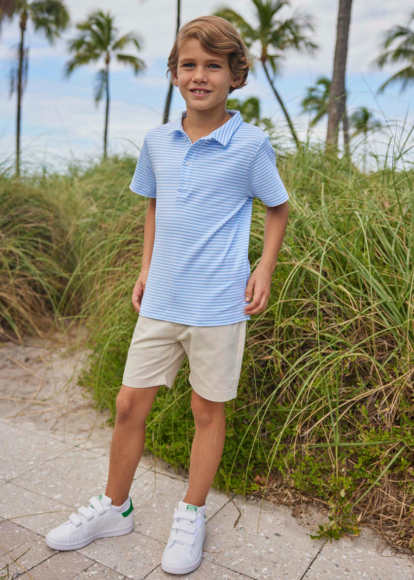Short Sleeve Polo - Light Blue Stripe
