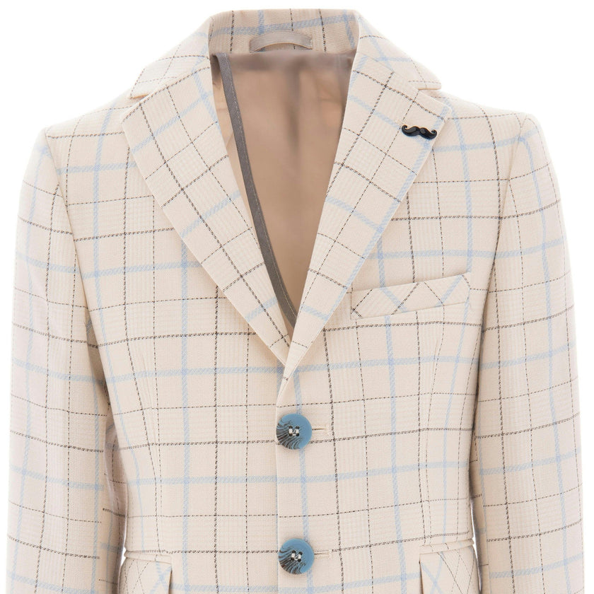Beige Plaid Print Blazer
