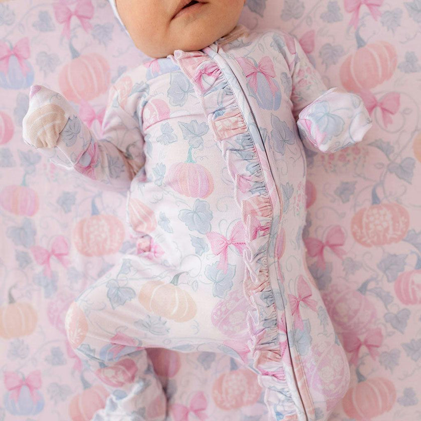 Posh Pumpkins Footie Ruffled Zippered One Piece
