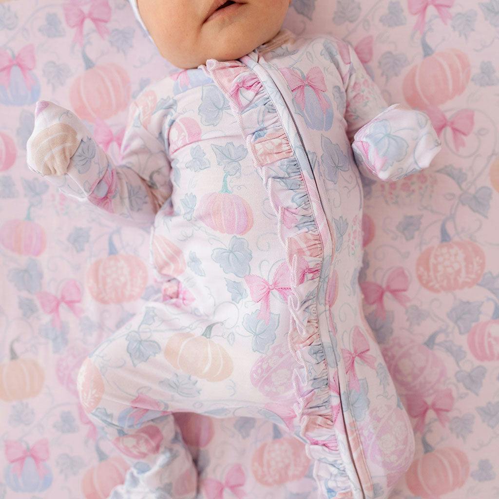 Posh Pumpkins Footie Ruffled Zippered One Piece