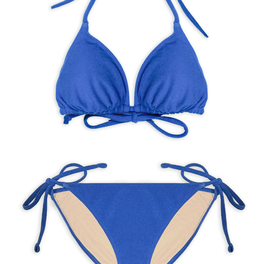 Teen Two-Piece Swimsuit, Mini Triangle & Bikini - Terry Cobalt Blue