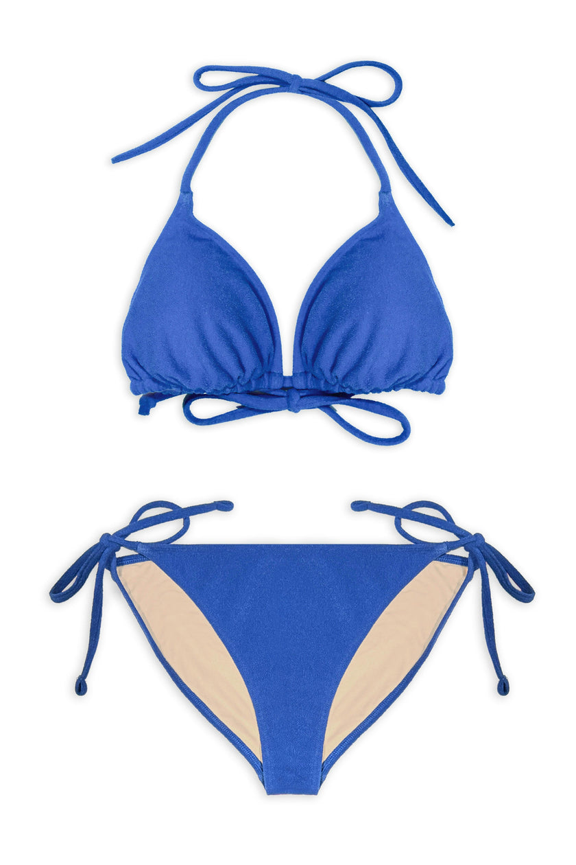 Teen Two-Piece Swimsuit, Mini Triangle & Bikini - Terry Cobalt Blue
