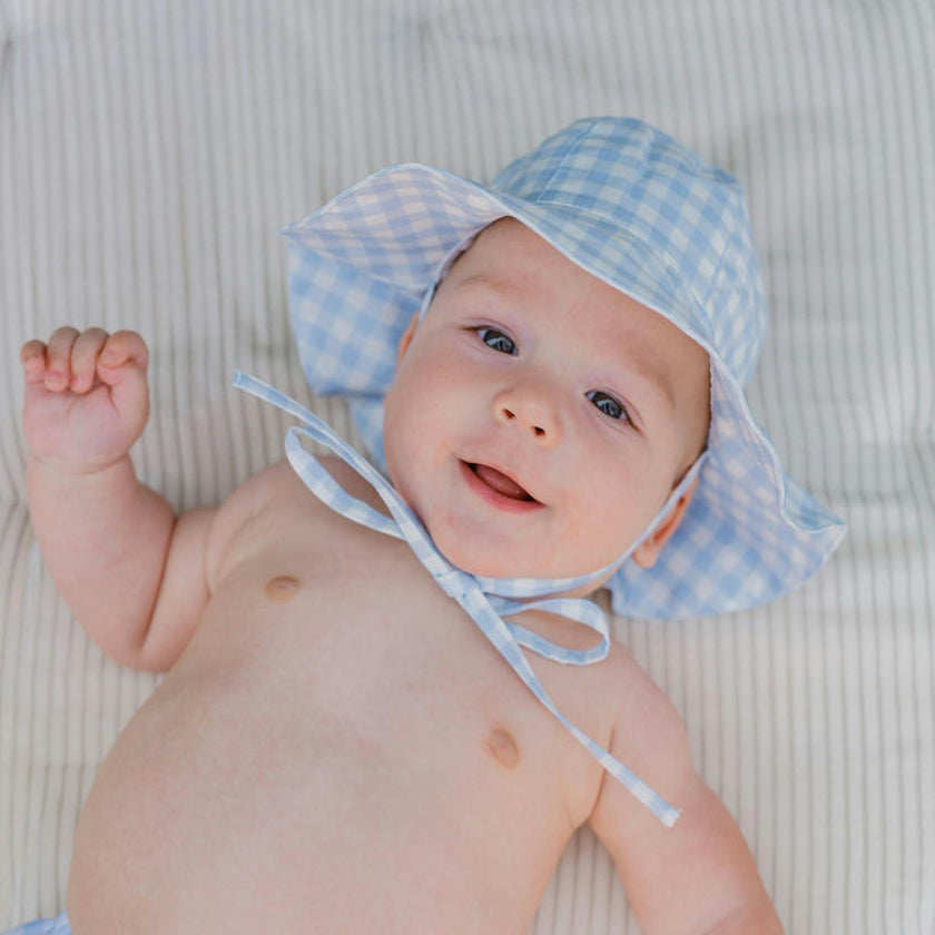 Unisex Baby Oasis Blue Gingham Sun Hat