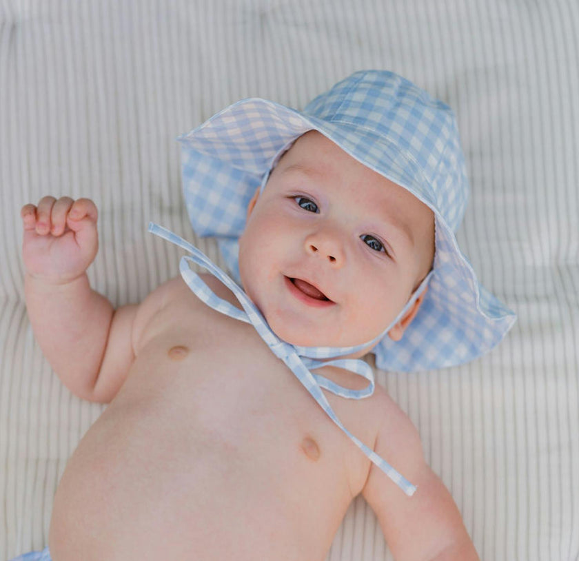Unisex Baby Oasis Blue Gingham Sun Hat