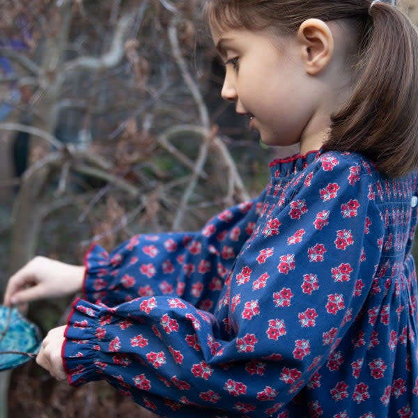 Girls All-Over Print Smocked Long Sleeve Dress