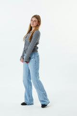 Adele Mid Grey With Heart Shell Buttons Cable Knit Sweater Cable Knit Button Down