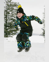 Two Piece Play Snowsuit Black Colorblock With Green Yellow And Blue Checkerboard Pants