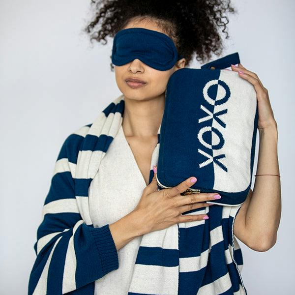 Xoxo Reversible Stripes Blanket Travel Set