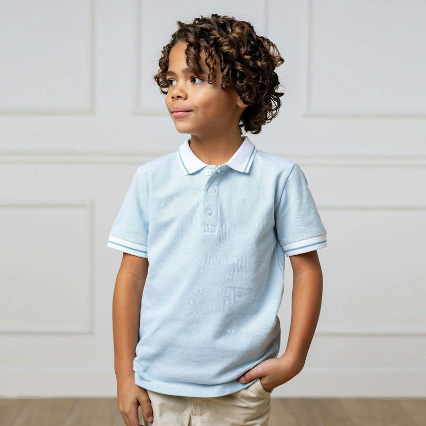 Organic Short Sleeve Knit Pique Polo Shirt, Blue