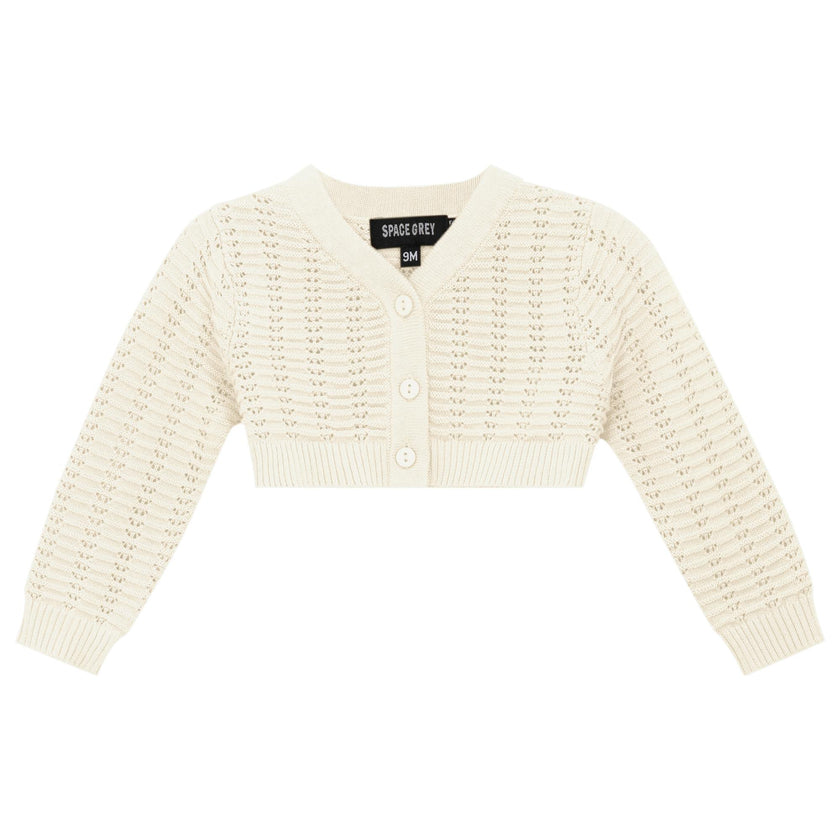 Knit Cropped Pointelle Button Front Cardigan