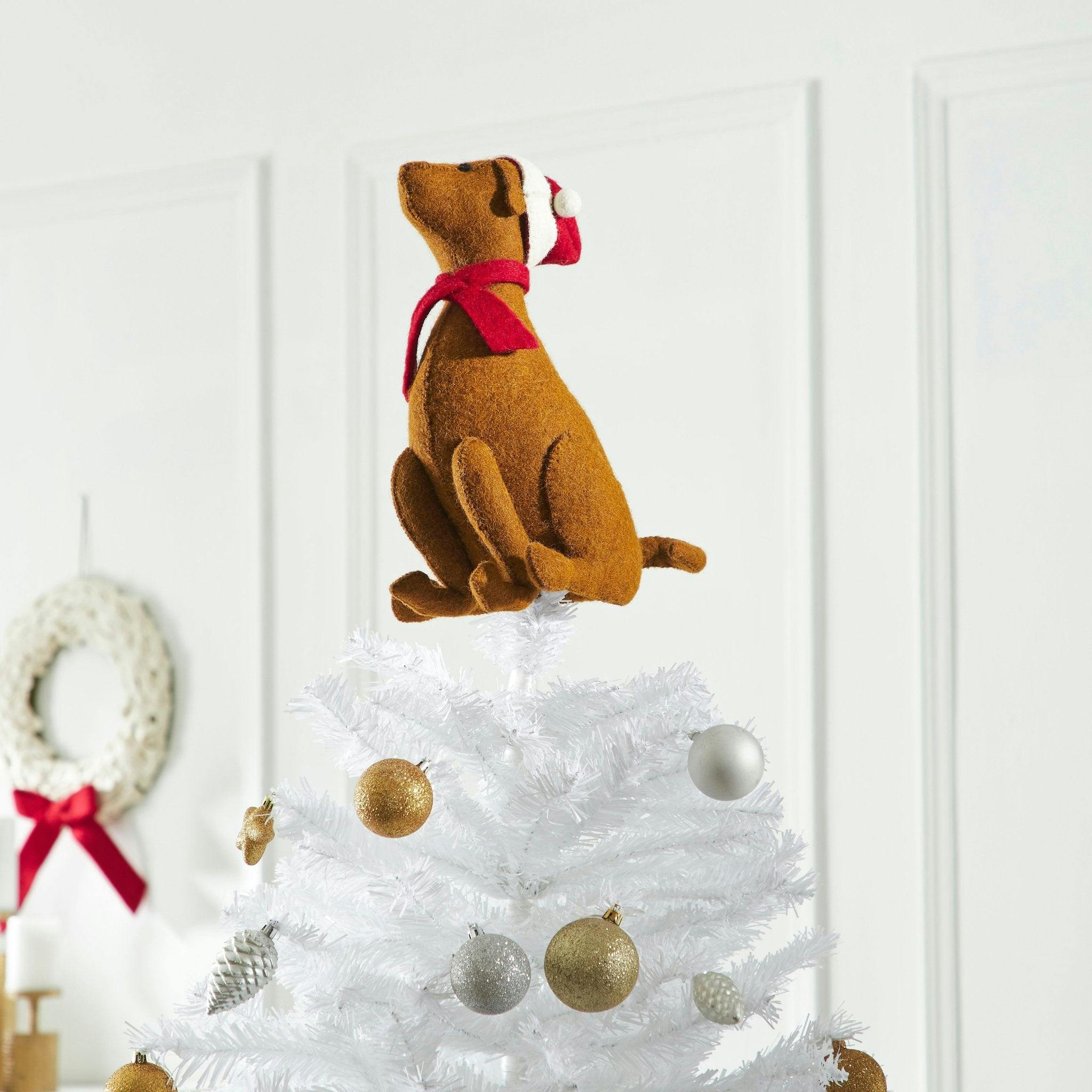 Brown Lab Santa Hat Christmas Tree Topper Hand Felted Wool