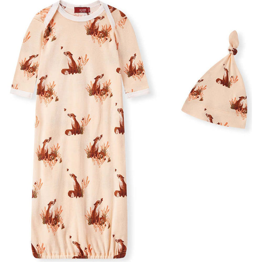 Floral Organic Cotton Newborn Gown & Hat Set