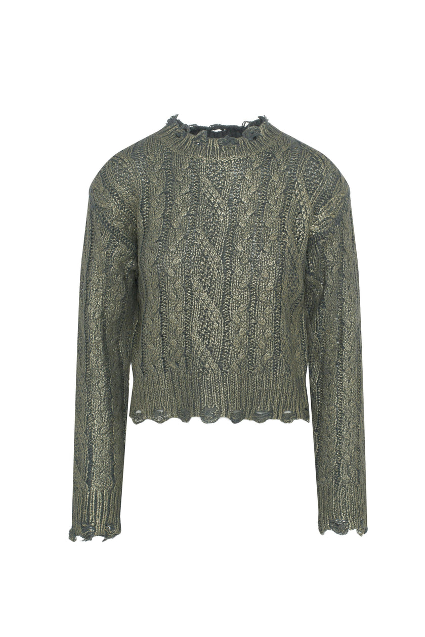Cropped Metalic Cable Sweater