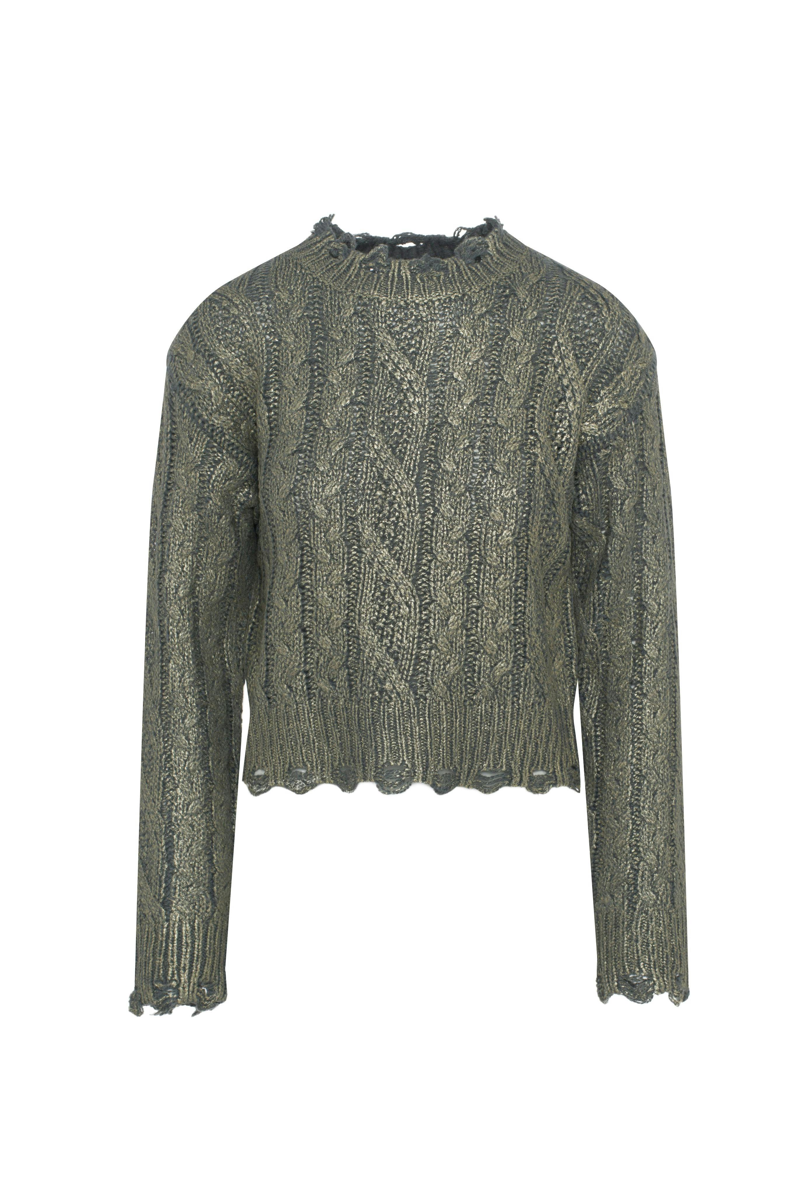 Cropped Metalic Cable Sweater