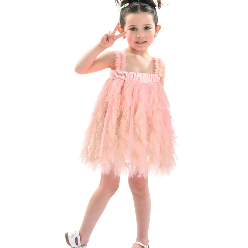 Pink Sleeveless Ruffle Layered Dress