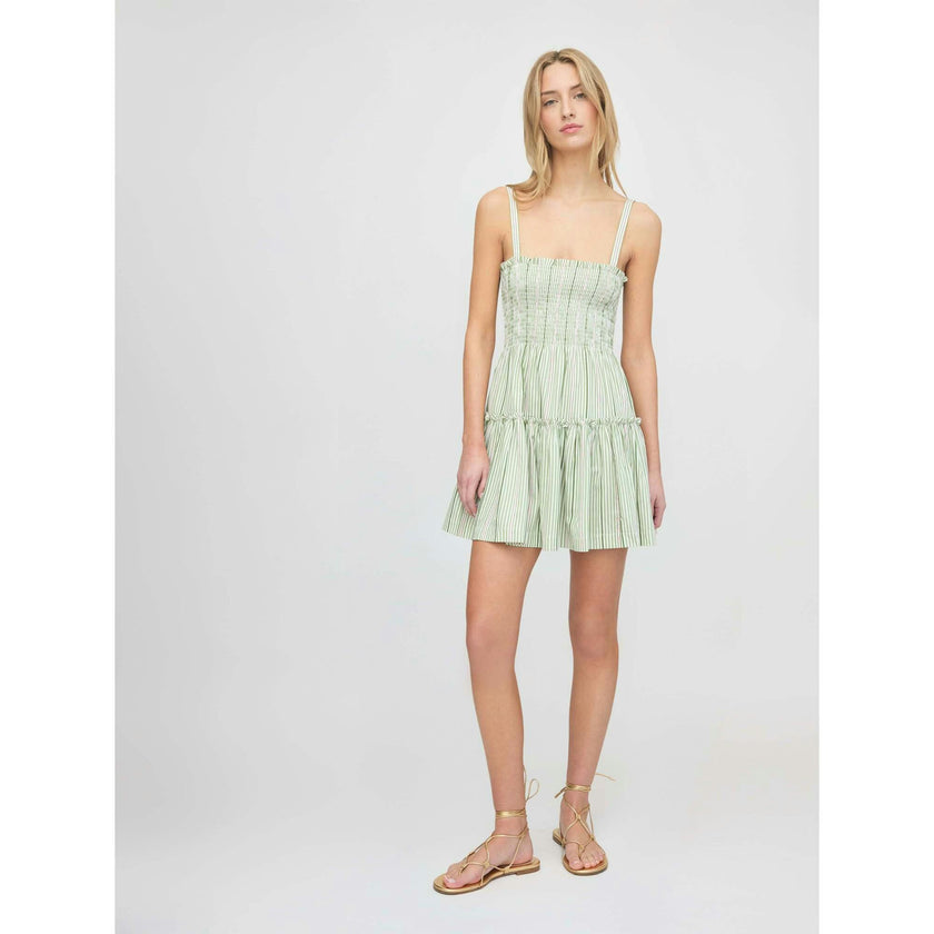 The Seraphina Mini Nap Dress - Green Jacquard Stripe