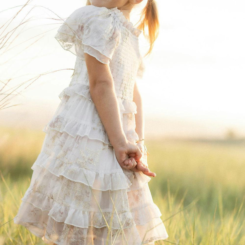 Mini Winnie Dress in Bright White Wispy Wildflower