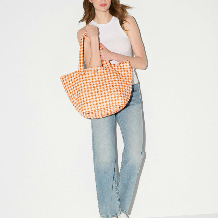 Sunset Orange Gingham Medium Metro Tote Deluxe