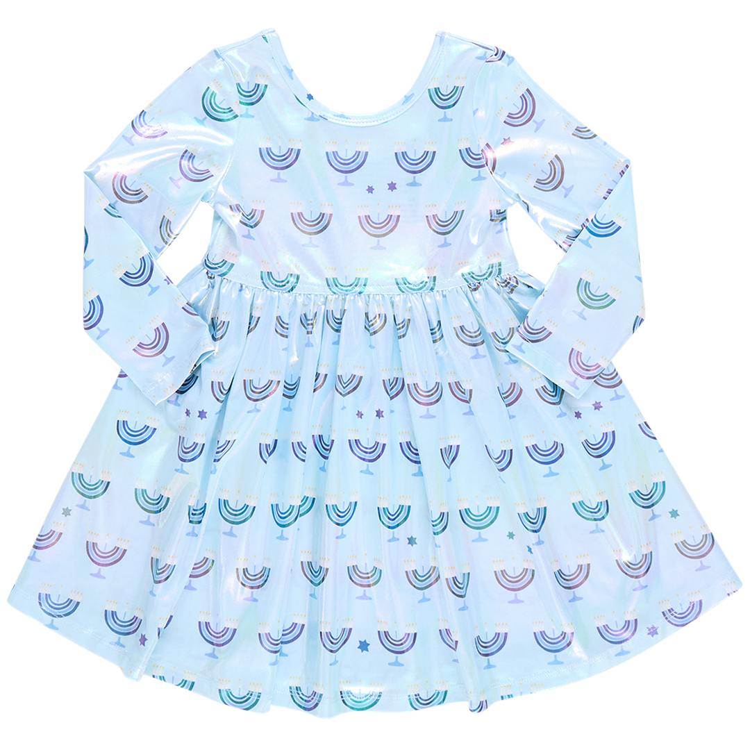 Girls Lame Steph Dress - Hanukkah Menorahs