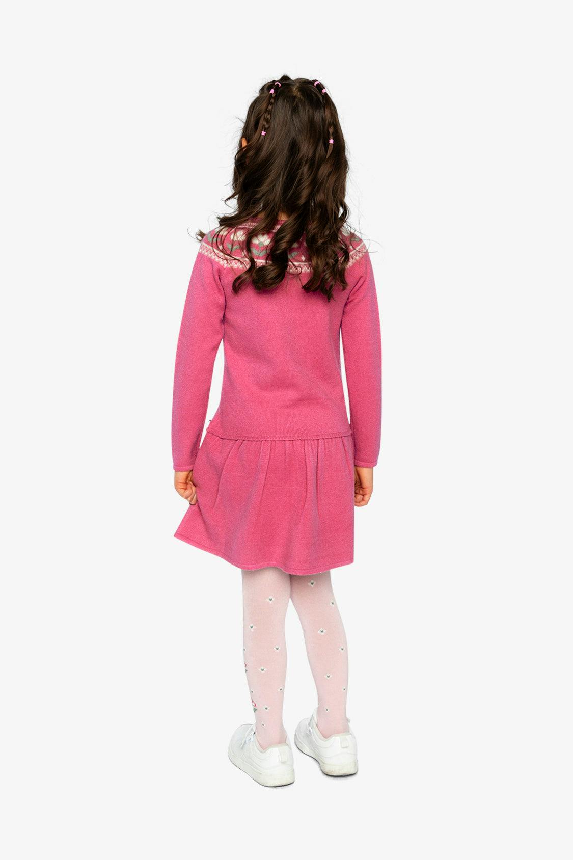 Knitted Dress With Flower Jacquard Raspberry Pink