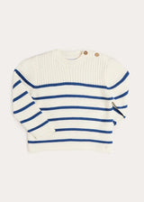 Striped Crewneck Ribbed Detail Blue & White Striped Jumper in Navy (12mths- 10yrs)