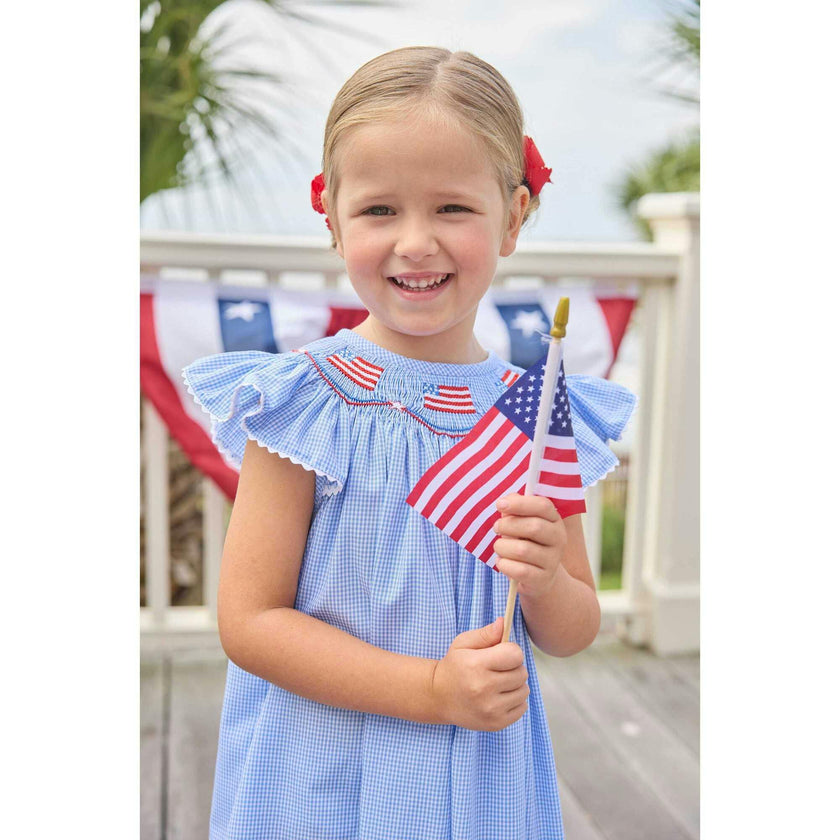 Smocked Bishop Dress - Flags