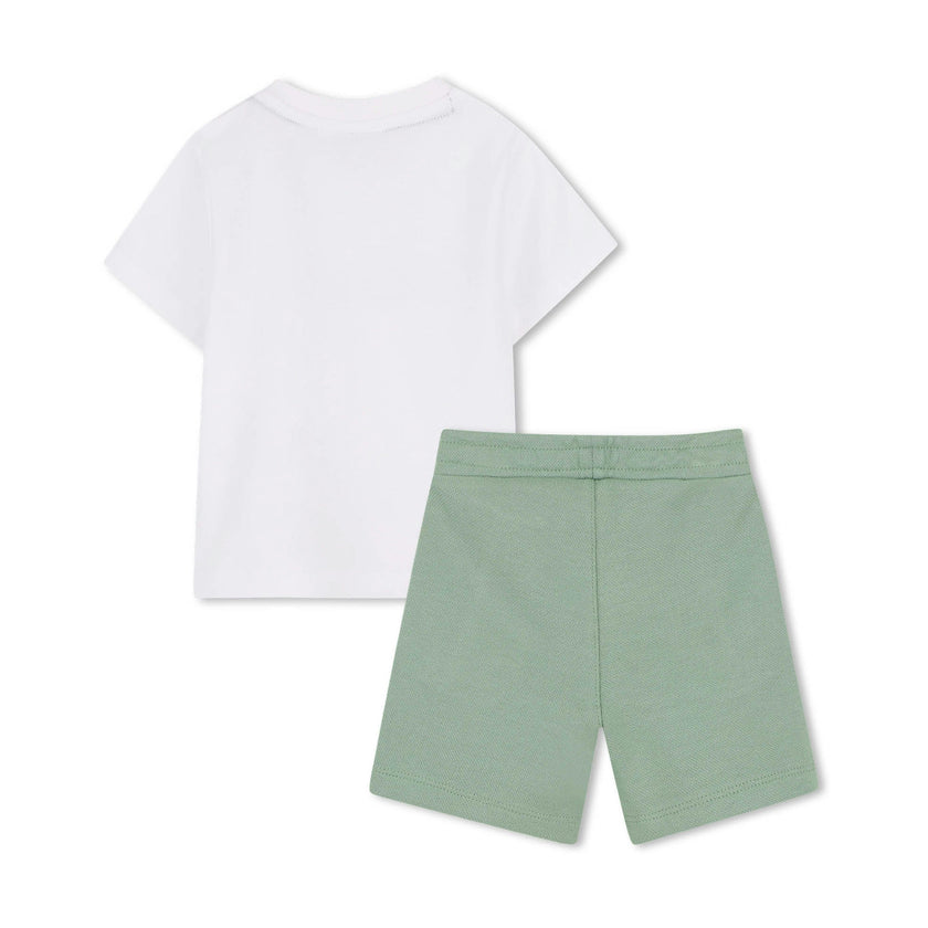 White & Light Green Short Set