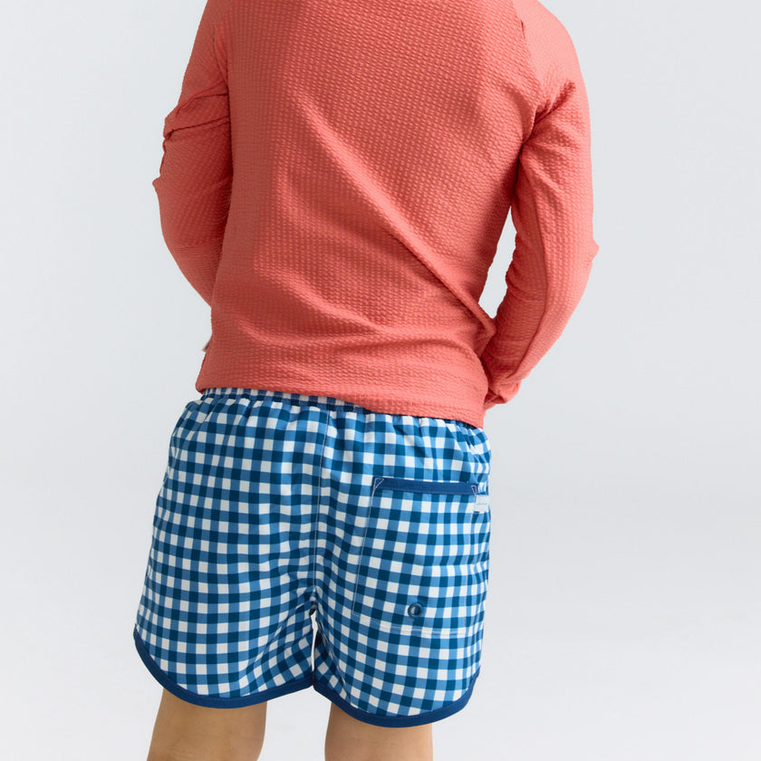 boys navy picnic gingham boardie