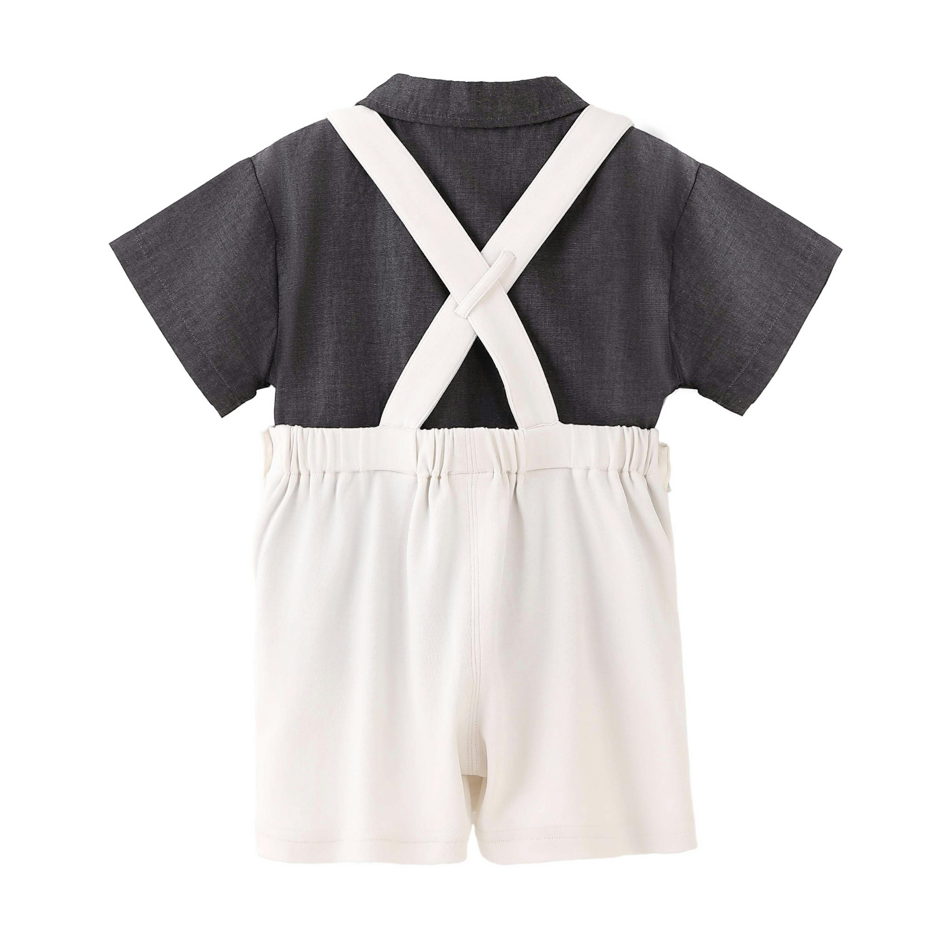 Beige Bow Overall Set