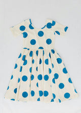 Short Sleeve Twirl Dress in Blue Dots