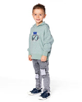 French Terry Black Denim Pants With Contrasting Patch