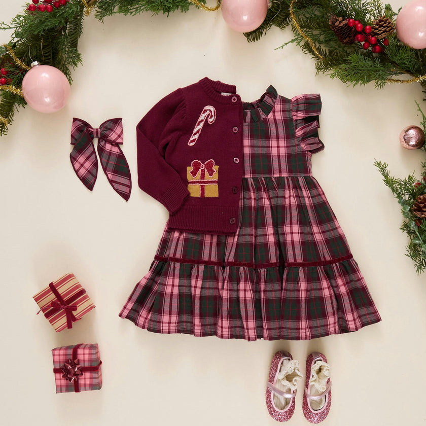 Girls Jennifer Dress - Burgundy Tartan
