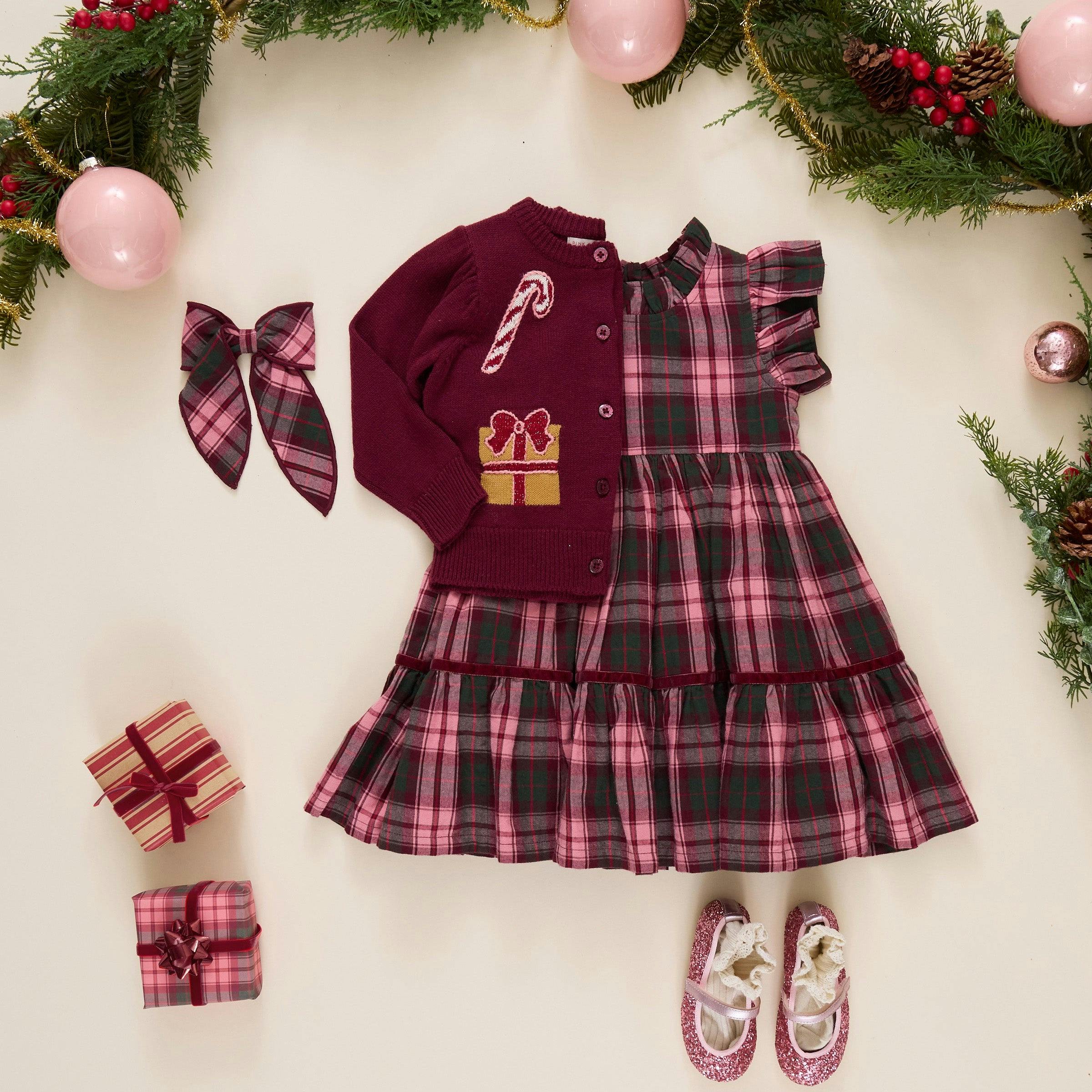 Girls Jennifer Dress - Burgundy Tartan