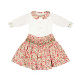 Marie Red Floral Smocked Skirt and Blouse Set