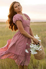 Monica Dress in Pink & Brown Gingham