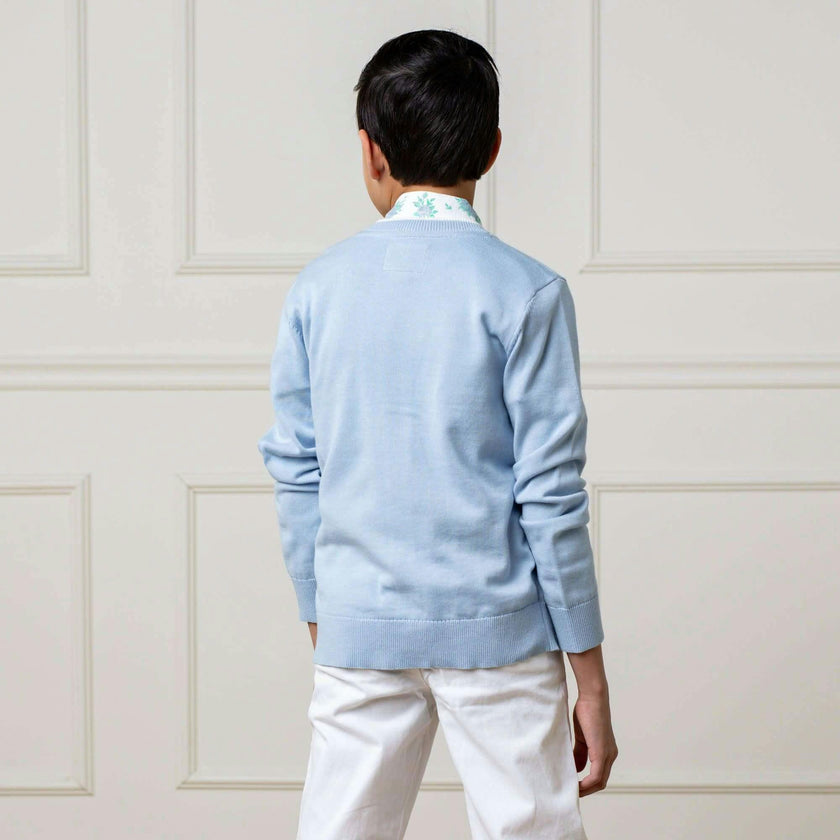 Organic Long Sleeve Tipped Cardigan Sweater, Blue