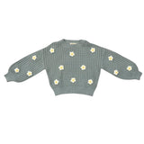 Girls Open Weave Long Sleeve Sweater in Soft Juniper