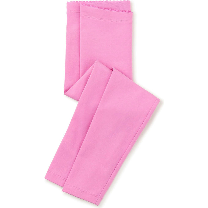 Solid Picot Trim Waist Leggings, Pink