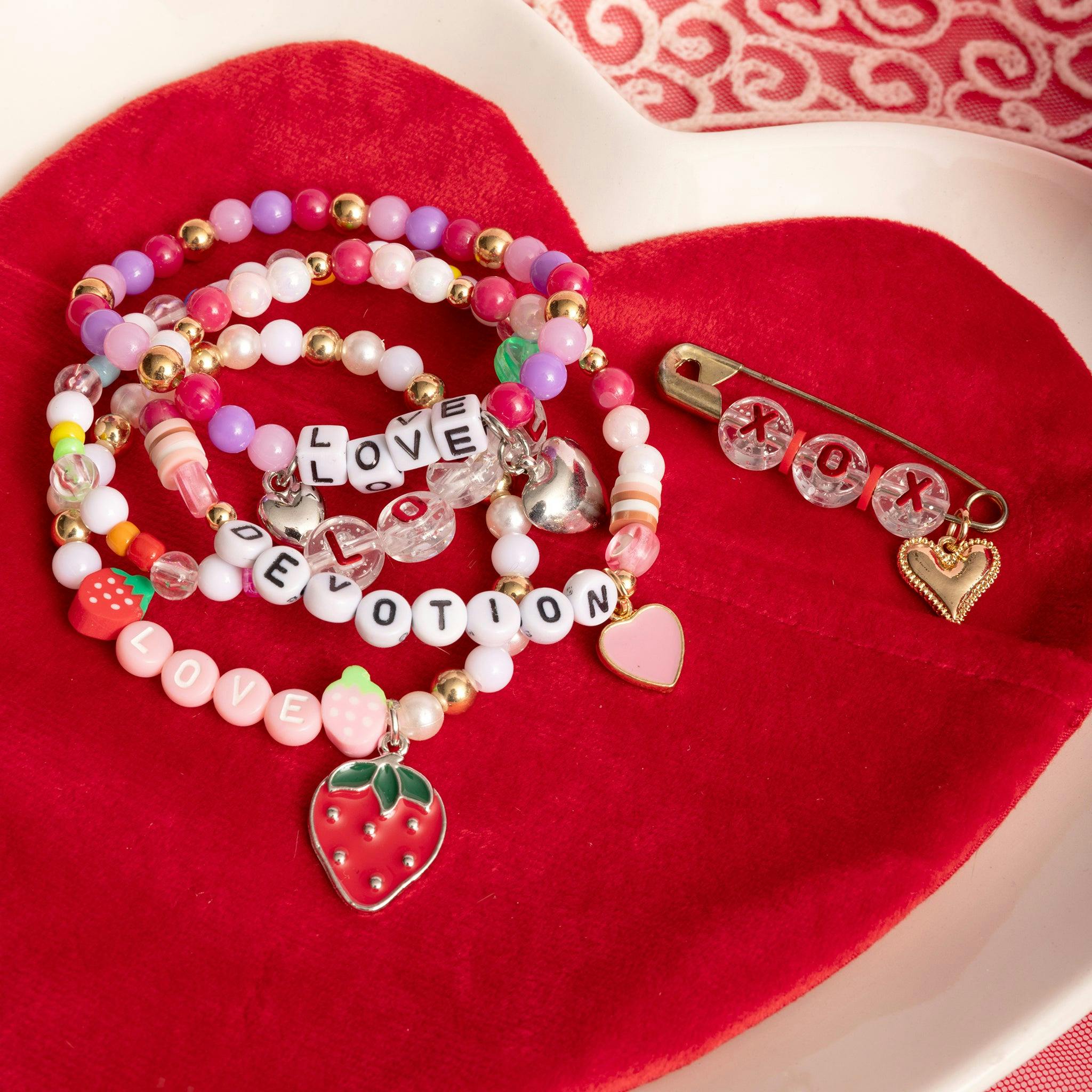 Short & Sweet Pink Letter and Red Strawberry Charm Mini Pink DIY Bead Jar