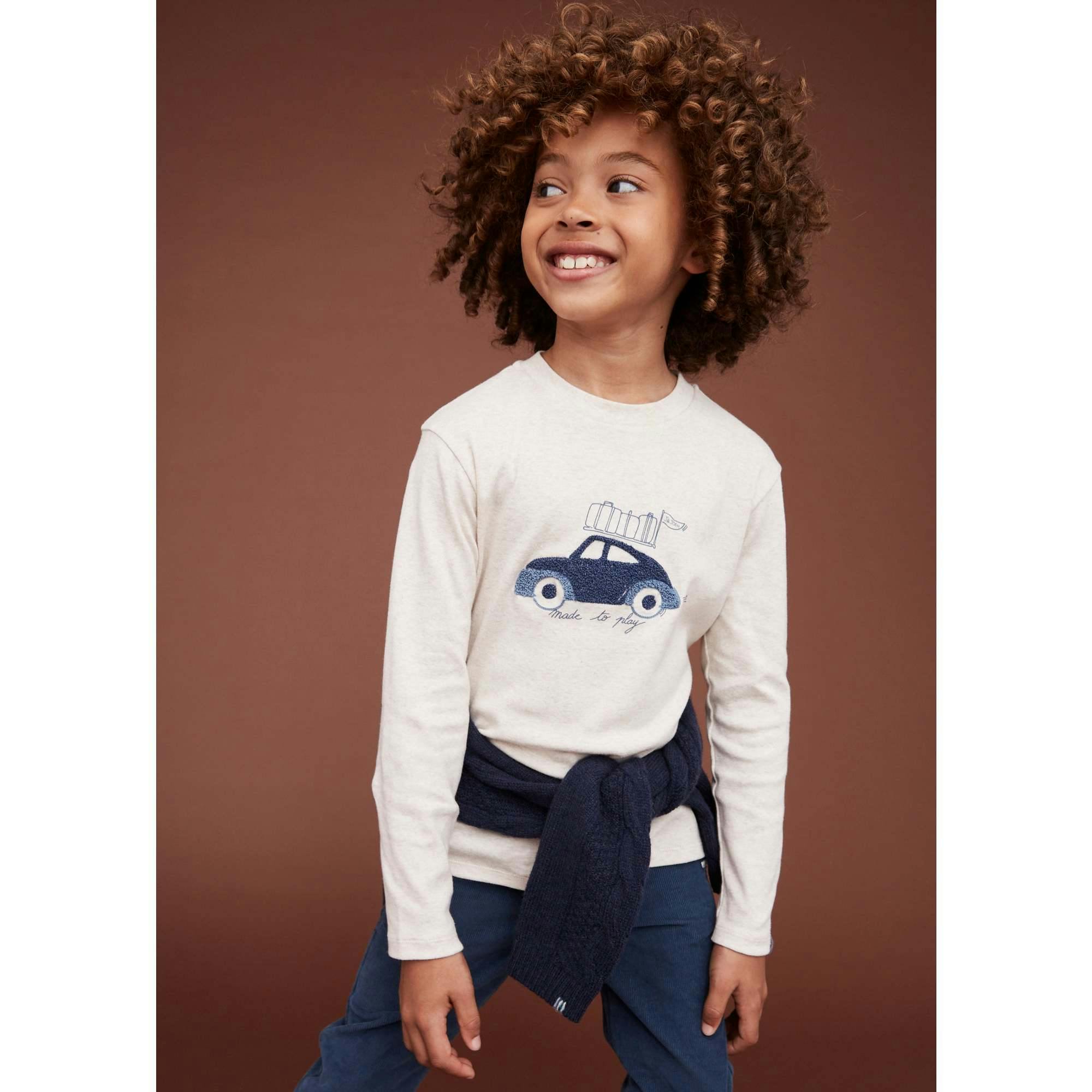 Long Sleeve Embroidered Car T-shirt