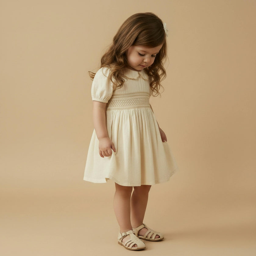 Organic Smocked Collar Dress - Butter Yellow